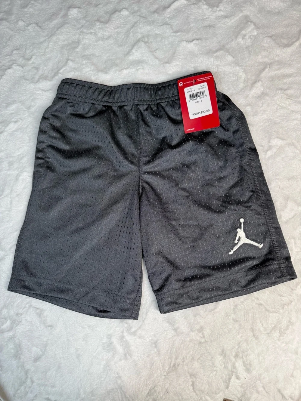 Jordan Boys Dark Grey Mesh Athletic Shorts with White Jumpman